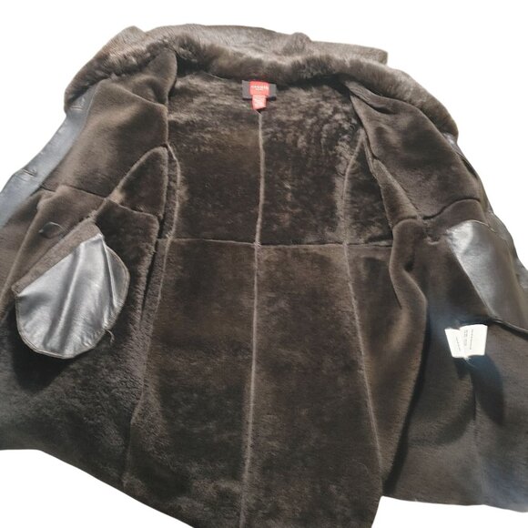 Olsen Europe Womens Lamb Fur Coat Size 10 Brown Shearling Button Closure Turkey - Picture 5 of 13